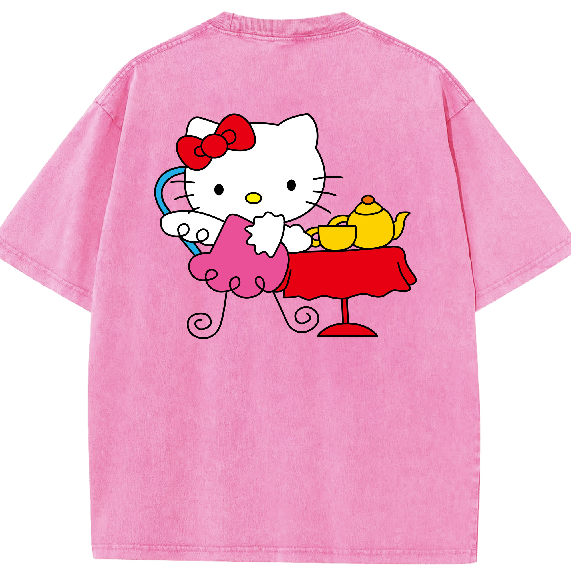 （画像用） Hello Kitty ハローキティ 綿100% ヴィンテージ風 半袖Tシャツ（背面プリント）